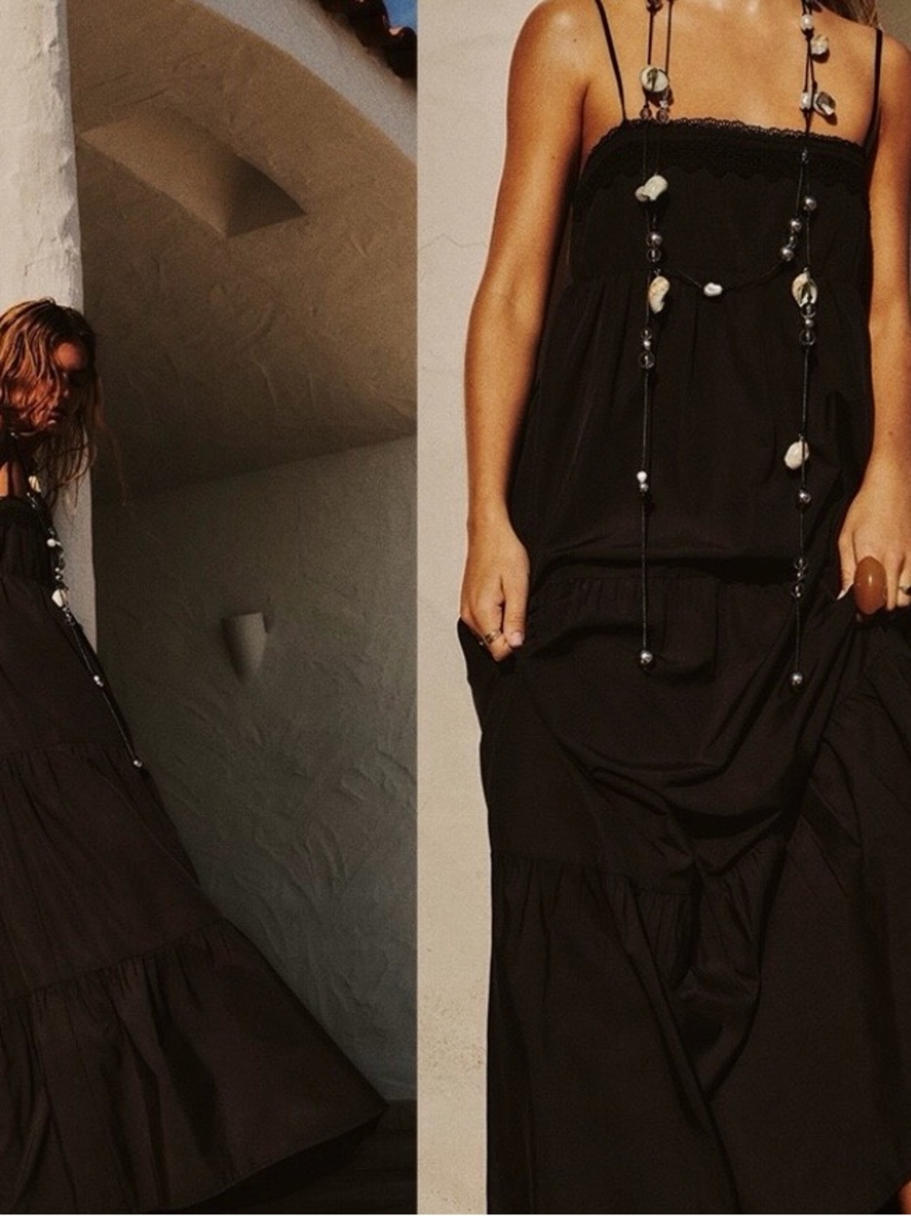 Zara Tiered Poplin Maxi Dress in Black - Size XS